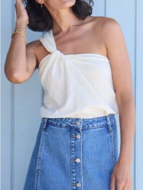 NWT MAYE Julia One Shoulder Top in Cream Sz M Current Style Minimalist